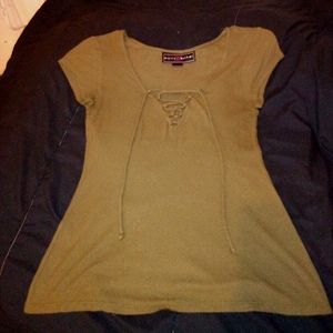 Olive green cross tie top